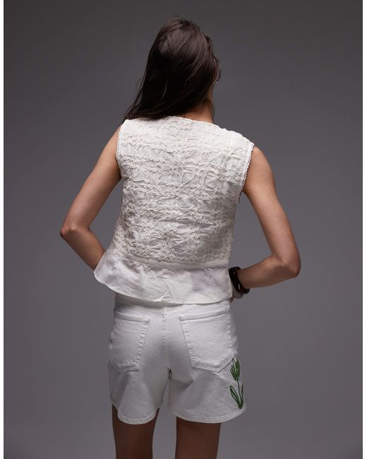 TOPSHOP White Cross Hatch Sleeveless Top