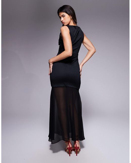 ASOS Blue High Neck Slash Draped Midi Dress With Chiffon Skirt