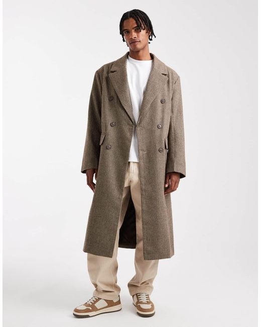 ASOS Natural Plaid Wool Look Oversized Longline Coat for men
