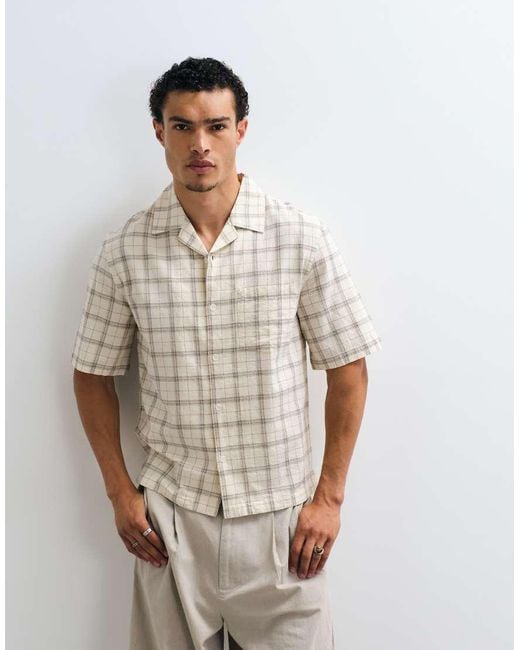 Mango White Checked Short Sleeve Shirt for men