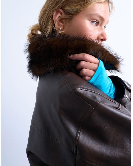 TOPSHOP Black – kastige bomberjacke aus kunstleder