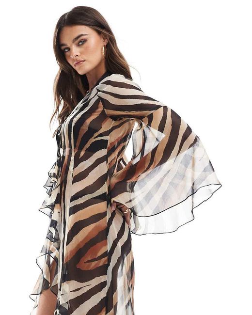Miss Selfridge Multicolor Chiffon Maxi Kimono Cover Up