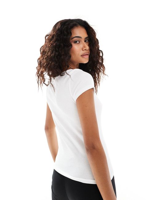 Monki White Fitted Short Sleeve Top With Boat Neck