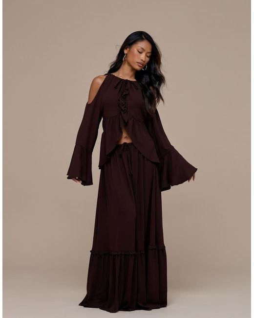 Wanderdoll Brown Meadow Tiered Maxi Skirt Co-ord