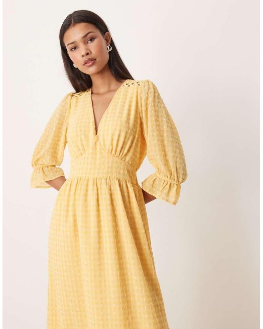 Lovedrobe Natural Gingham V Neck Midaxi Dress