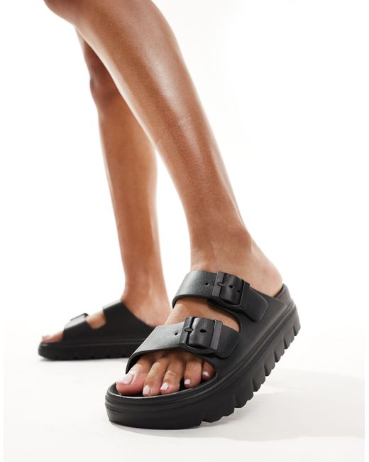 Truffle Collection Black Double Strap Rubber Footbed Sandals