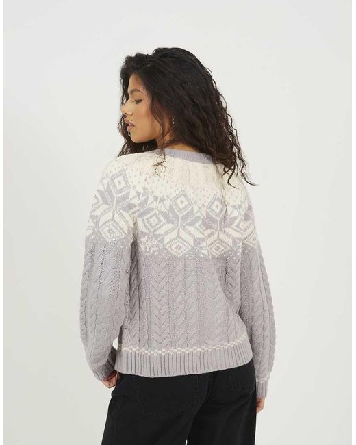 Brave Soul White Snowflake Fairisle Christmas Cardigan