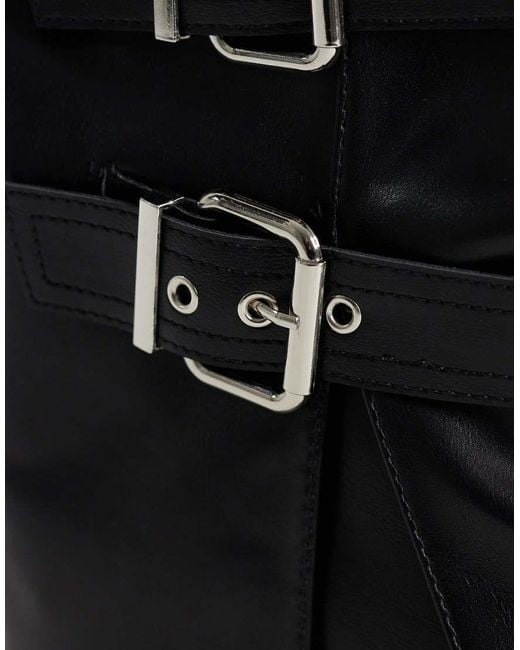 SEQWL Black Twirl Chunky Buckle Boots