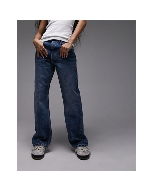 Topshop Unique Blue Straight Kort Jeans