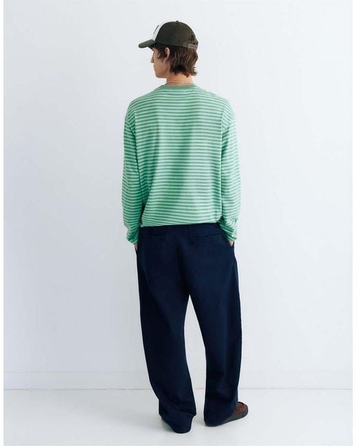 Pull&Bear Green Striped Stwd T-shirt for men