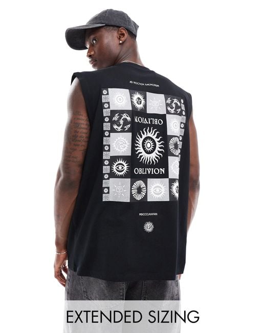Camiseta negra extragrande sin mangas con estampado cósmico en la espalda ASOS de hombre de color Black