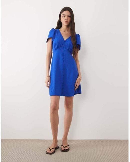 New Look Blue Button Through Mini Tea Dress