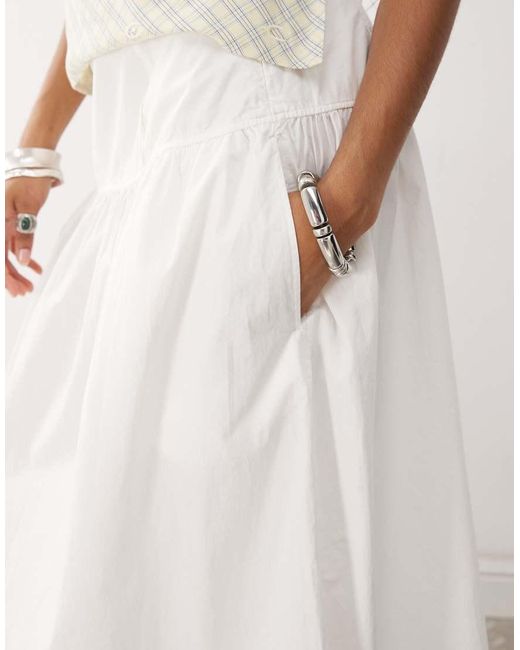 Monki Natural Floaty Poplin Maxi Skirt With Drop Waist Detail