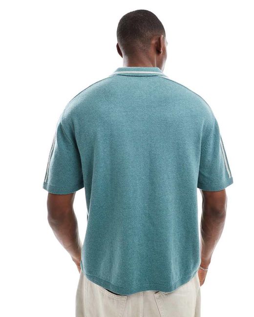 Hollister Blue Knitted Contrast Collar Preppy Polo Top for men