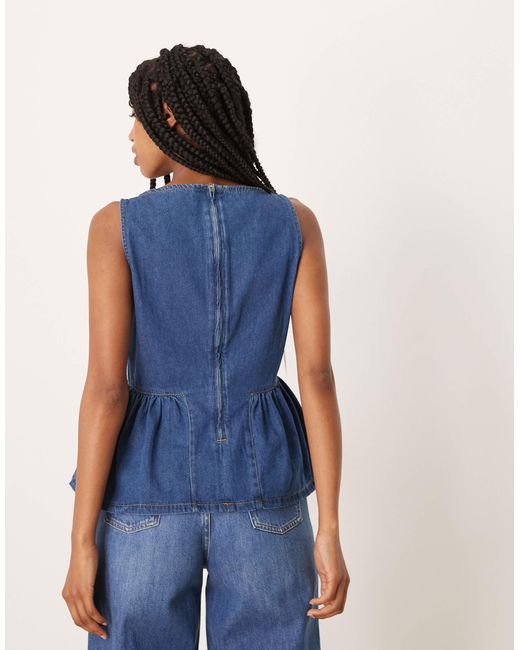 ASOS Blue Denim Top With Drop Waist Side Panels