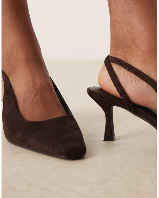 Glamorous Brown Slingback Kitten Heel Shoes
