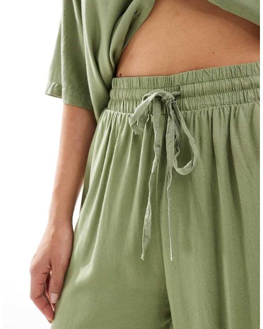 Vila Green Linen Touch Tie Waist Wide Leg Trousers Co-ord