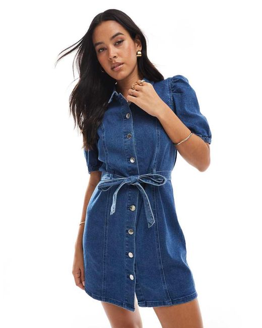 ONLY Blue Belted Denim Mini Dress
