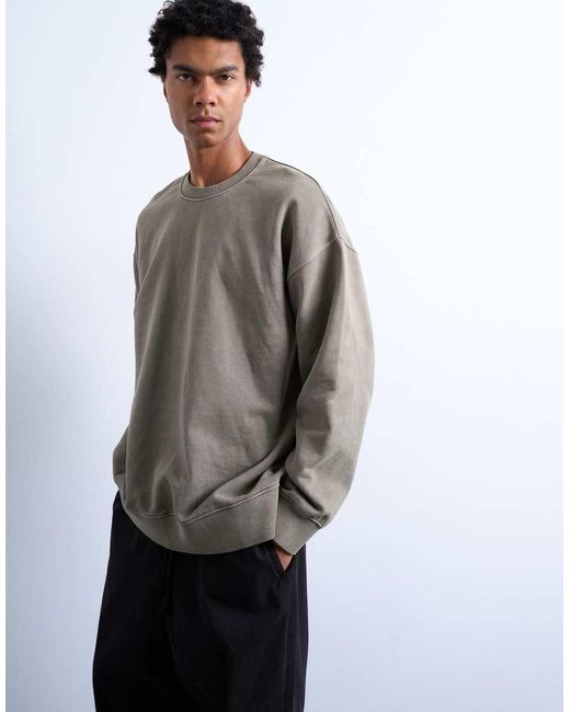 Sudadera Lavado Extragrande De Tejido Grueso De -Verde Topman de hombre de color White