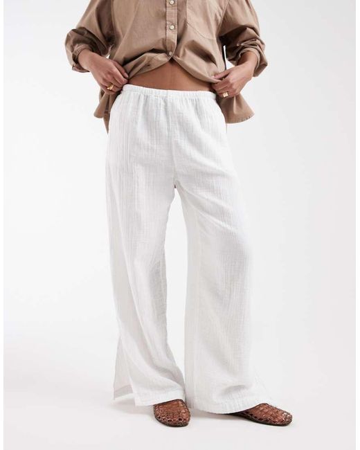 Gap White Cheesecloth Pull On Wide Trouser