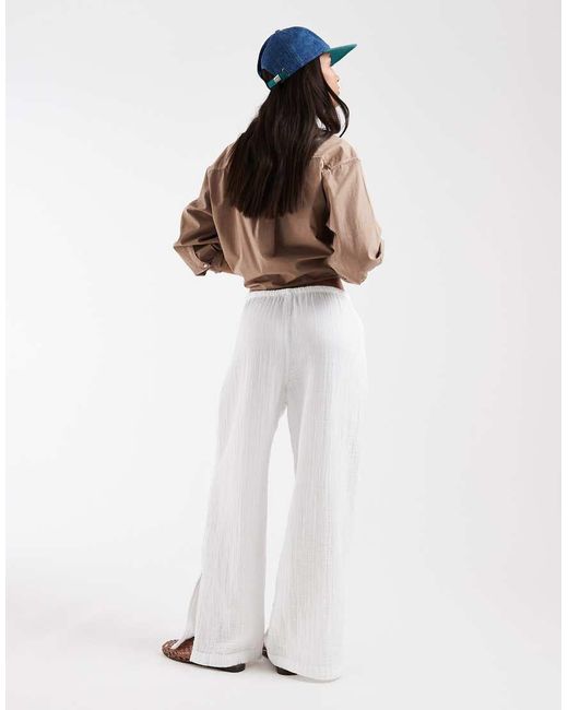 Gap White Cheesecloth Pull On Wide Trouser