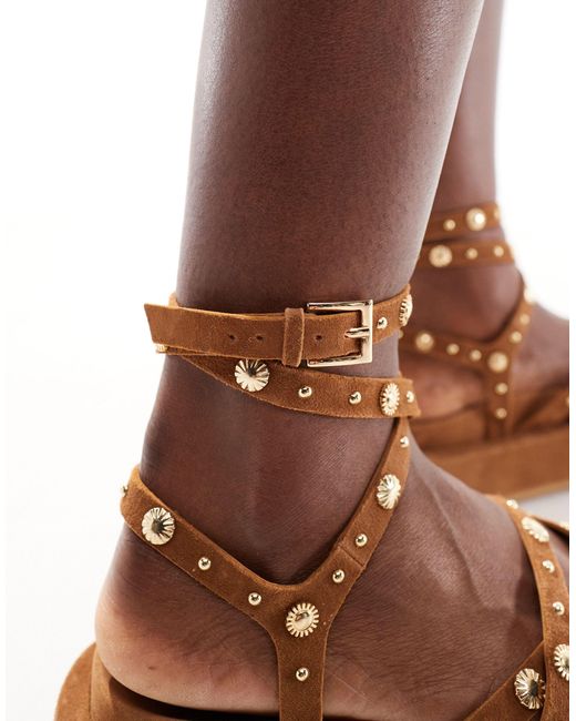 ASOS Brown Fondue Premium Suede Studded Strappy Sandals
