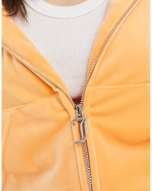 Juicy Couture Orange Diamante Velour Tracksuit Zip Hoodie Co-Ord