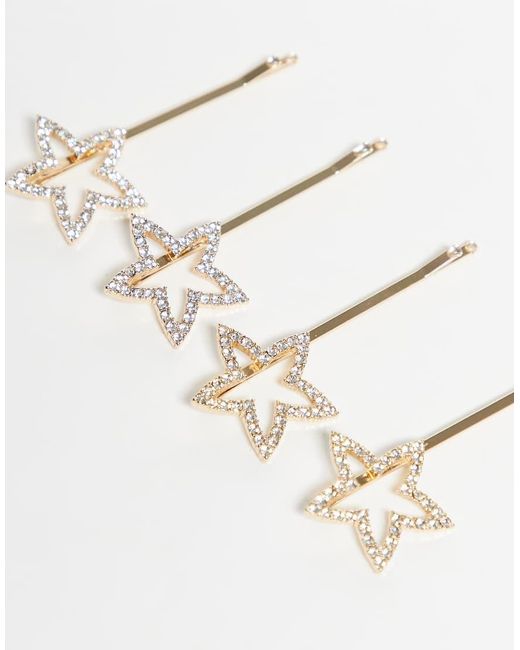 ASOS White Pack Of 4 Sparkly Crystal Star Hair Slides