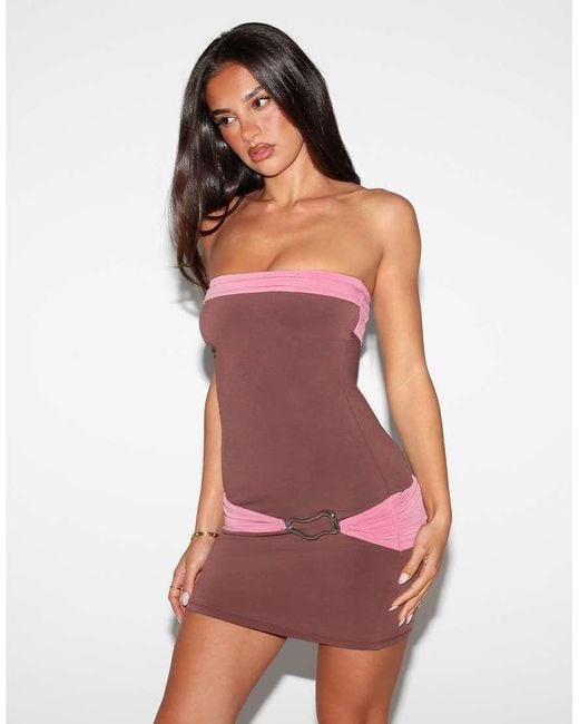 Tiger Mist Red Eos Bandeau Open Back Hardware Detail Mini Dress