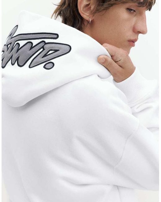 Pull&Bear White Boxy Fit Hoodie for men