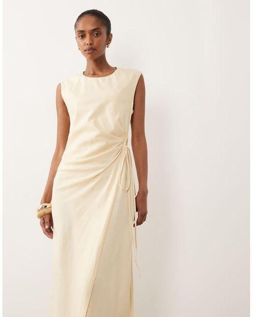 Mango Natural Linen Mix Tie Waist Sleeveless Midi Dress