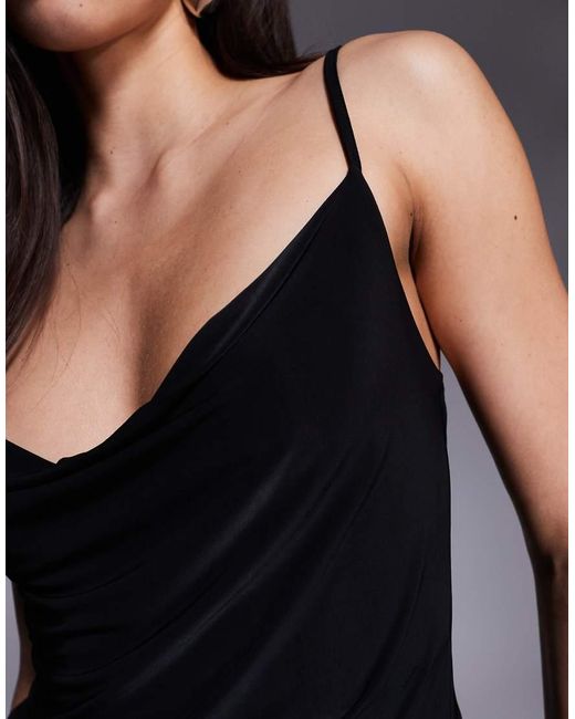 ASOS Black Slinky Cami Top With Lace Trim Detail