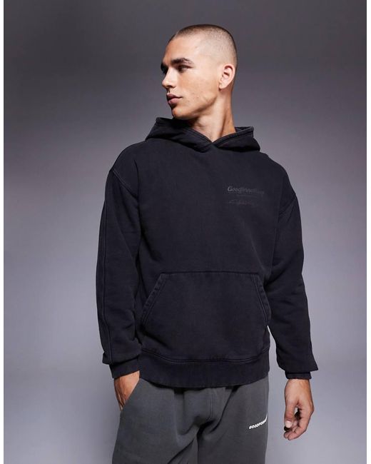 Good For Nothing Blue Oversized Graphic Back Print Overhead Hoody for men