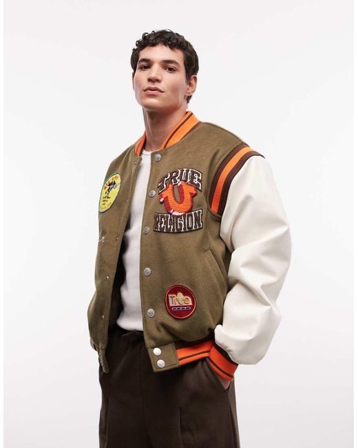 True Religion Green Garden Logo Retro Varsity Jacket for men