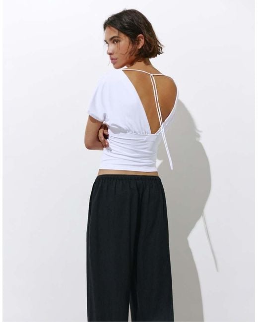 Pull&Bear White Gathered V-Neck Top