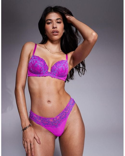 Ann Summers Purple Sexy Lace Two Tone Padded Plunge Bra