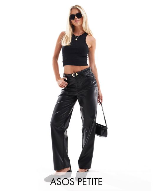 ASOS Blue Asos Design Petite Faux Leather Straight Leg Pants