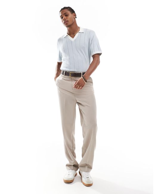 Polo en maille rayée texturée avec col ouvert à liseré - clair/crème Hollister pour homme en coloris White