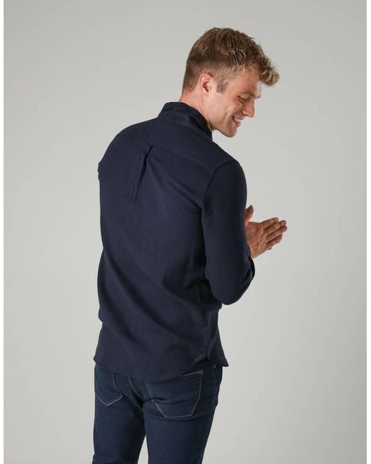 French Connection Blue Cotton Chest Pocket Flannel Long Sleeve Shirt for men