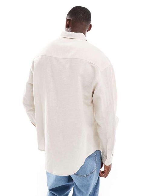 ASOS Natural 90s Oversized Linen Shirt for men