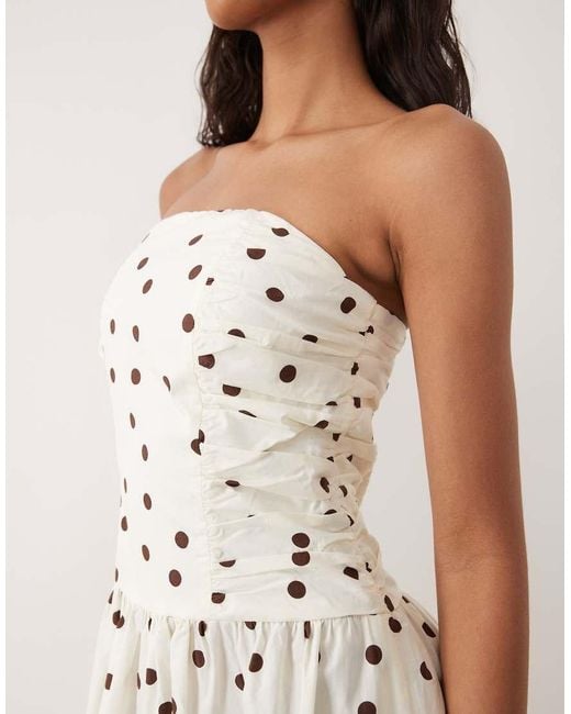 New Look Natural Polka Dot Bandeau Ruched Midi Dress