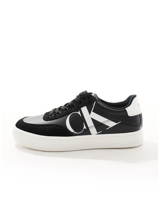 Calvin Klein Blue Cupsole Laceup Mixed Leather Trainers for men