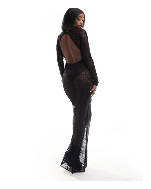 ASOS Black Scoop Neck Lace Overlay Body Maxi Dress