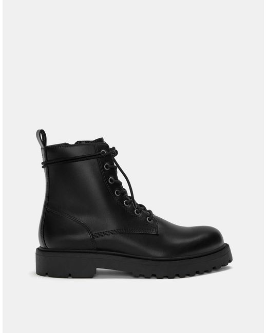 Pull&Bear – flache schnürstiefel in Black für Herren