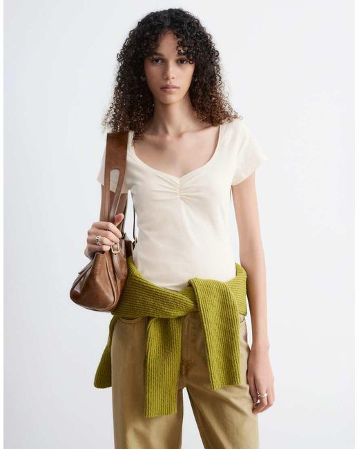 & Other Stories Green Rich Cotton Ruched Short Sleeve Top