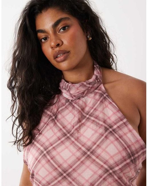 ASOS Pink Asos Design Curve Chiffon High Neck Halter Maxi Dress