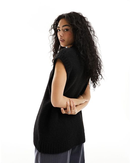 ASOS Black Knitted Oversized Tank Top With Crew Neck