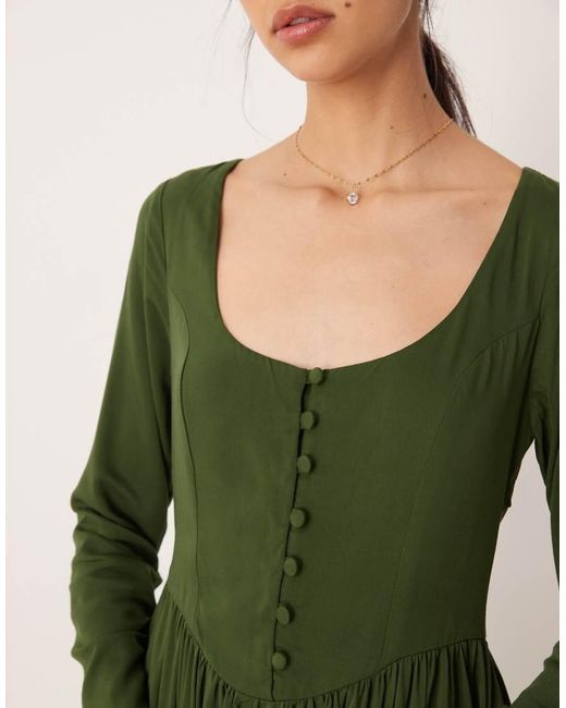 Nobody's Child Green Cora Long Sleeve Midi Dress