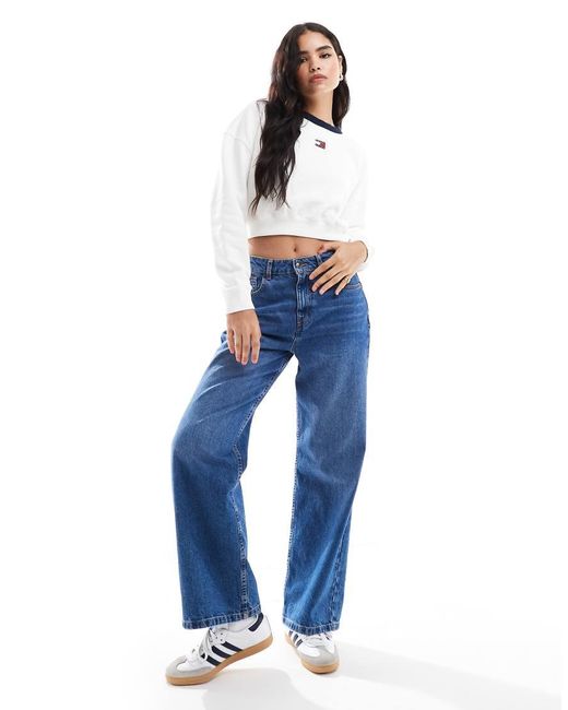 Felpa Corta Bianca Con Bordi A Contrasto di Tommy Hilfiger in White