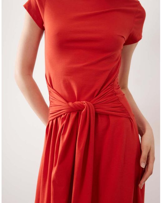 ASOS Red Short Sleeve Midi Dress With Tie Waist
